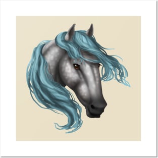 Horse Head - Dapple Blue Hair Posters and Art